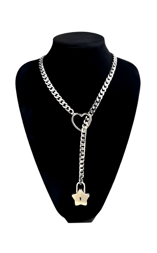 WILDCHOK -  Heart-Star Lock & Key Slip Chain