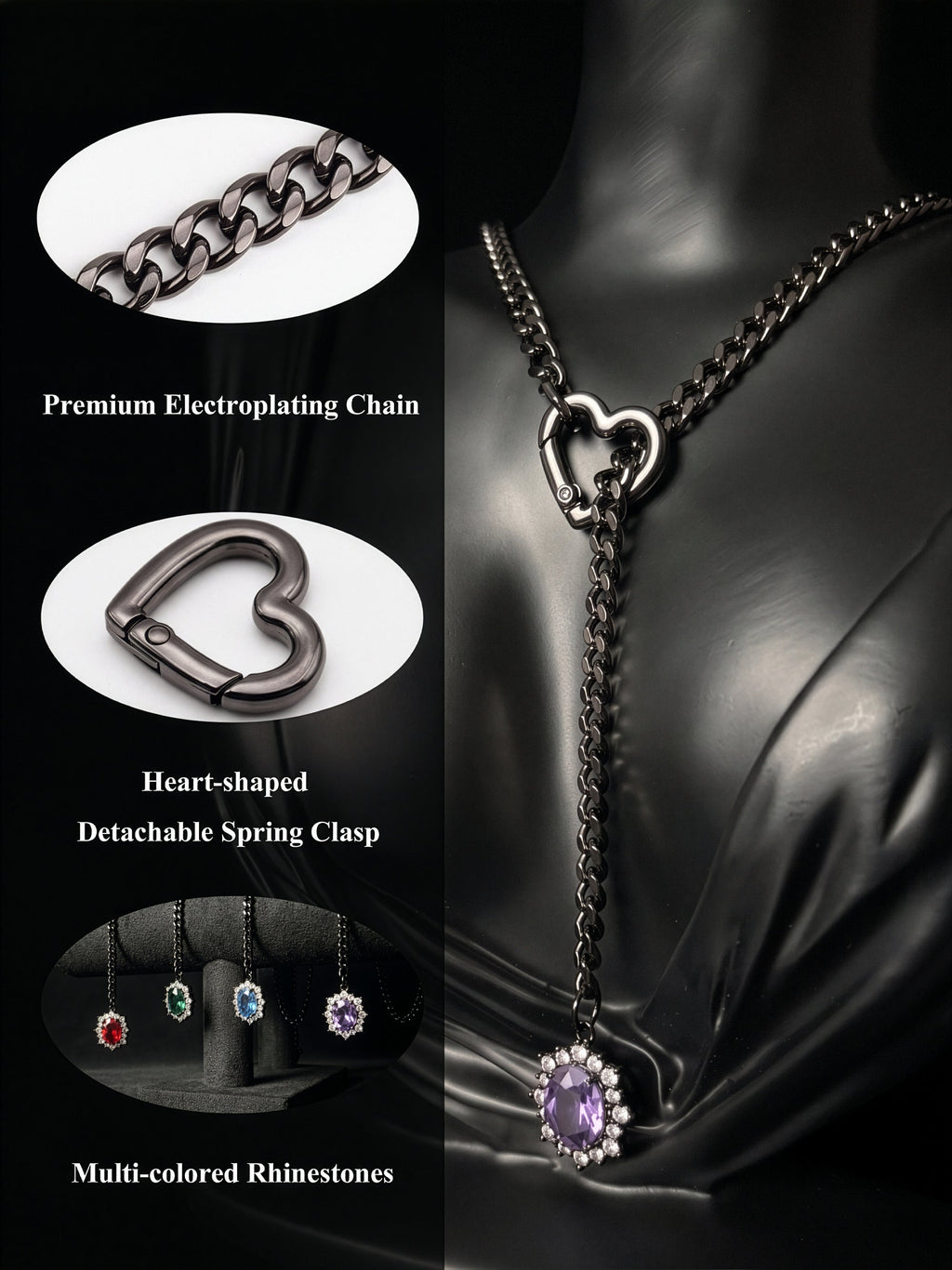 WILDCHOK - Gemstone Charm Slip Chain Choker