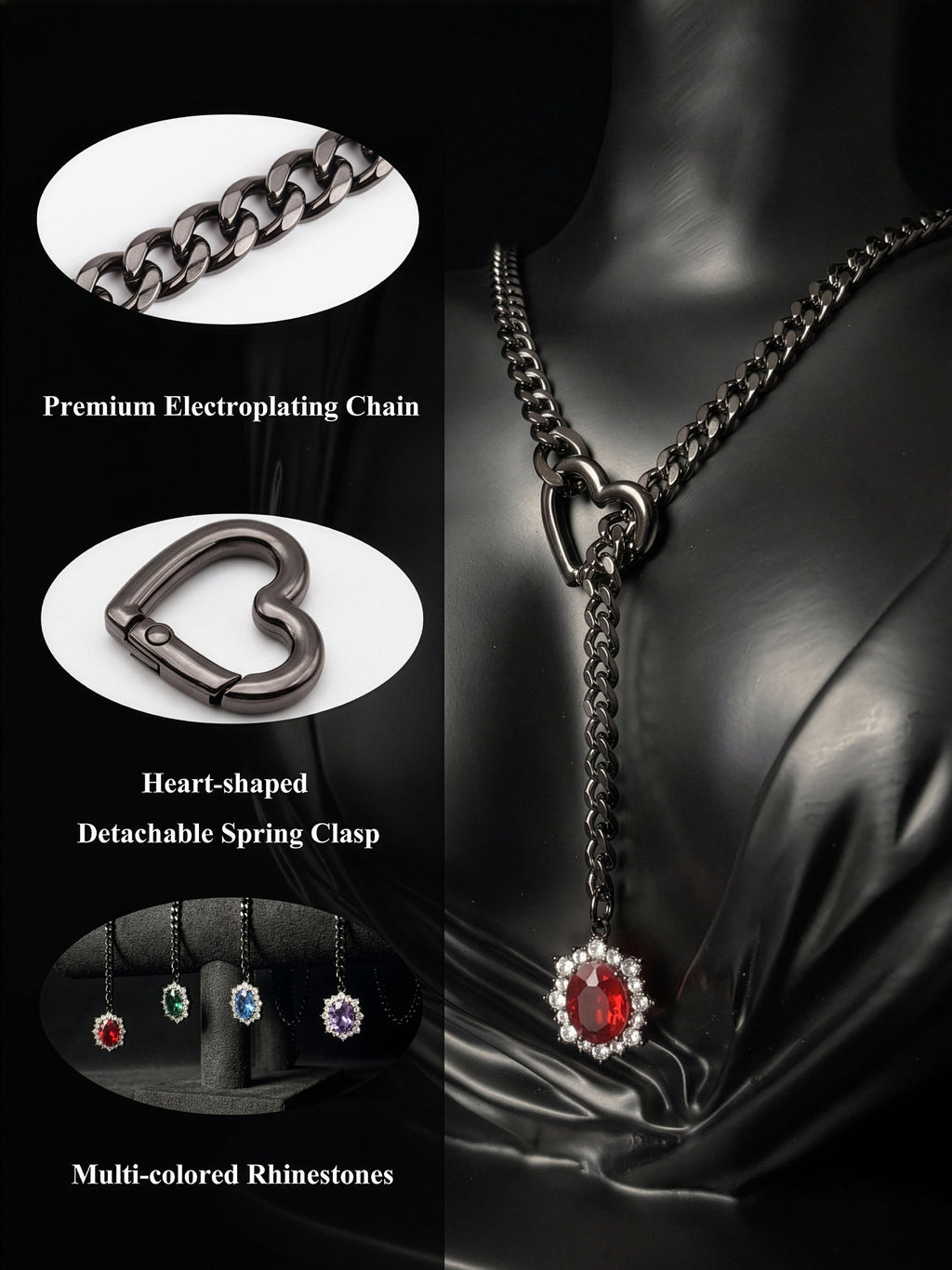 WILDCHOK - Gemstone Charm Slip Chain Choker