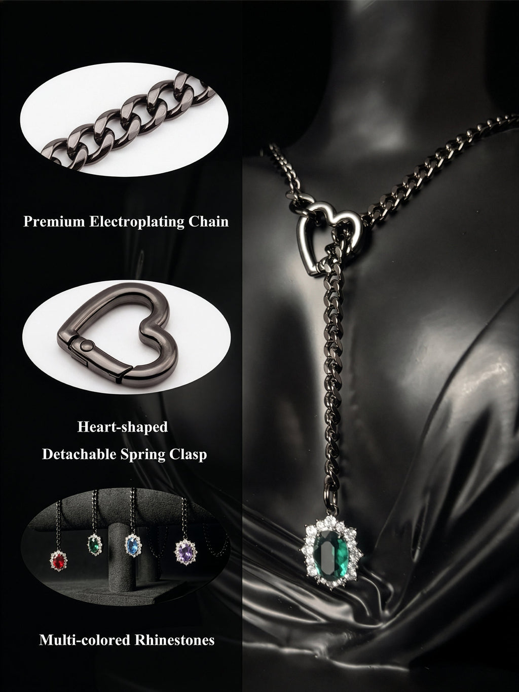 WILDCHOK - Gemstone Charm Slip Chain Choker