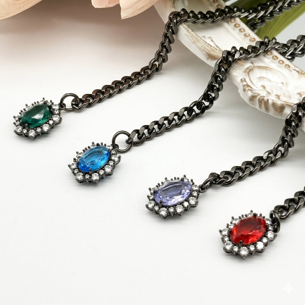 WILDCHOK - Gemstone Charm Slip Chain Choker