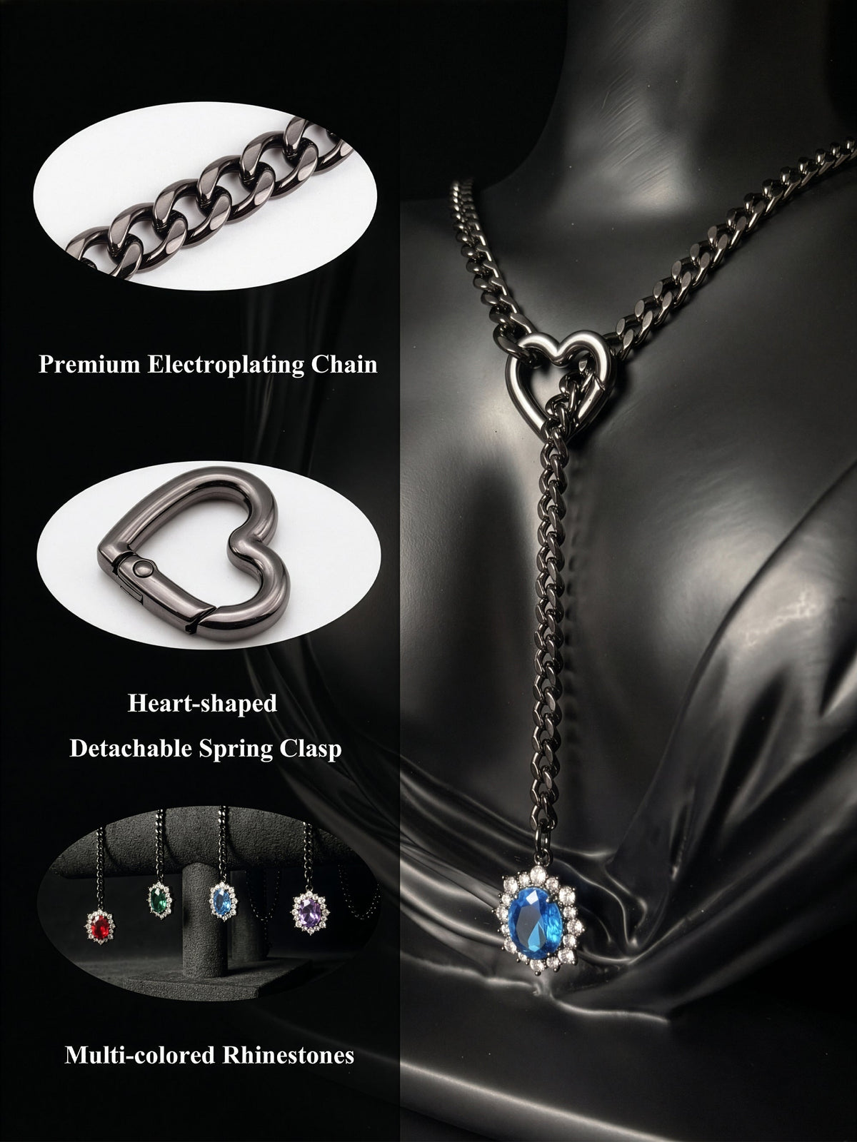WILDCHOK - Gemstone Charm Slip Chain Choker
