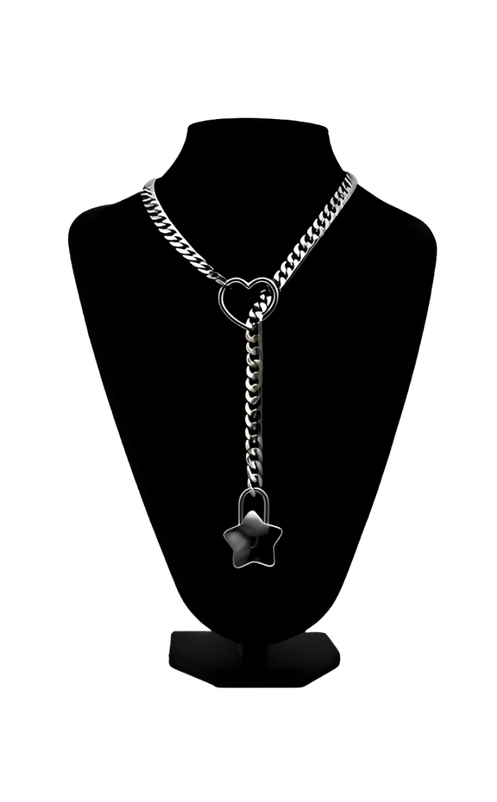 WILDCHOK -  Heart-Star Lock & Key Slip Chain