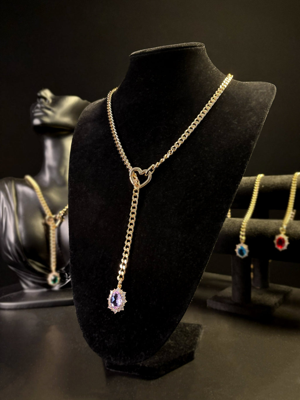 WILDCHOK - Gemstone Charm Slip Chain Choker