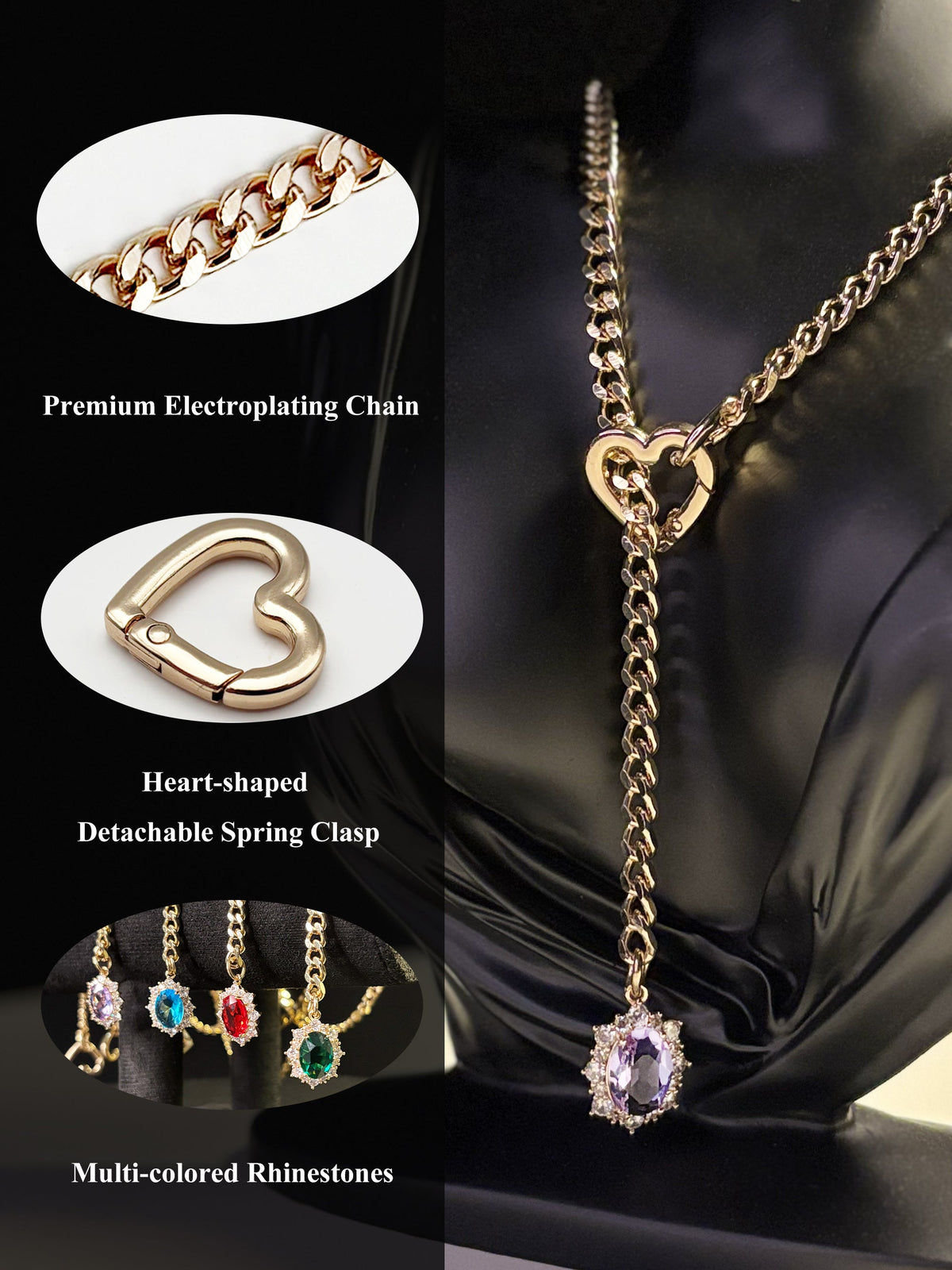 WILDCHOK - Gemstone Charm Slip Chain Choker