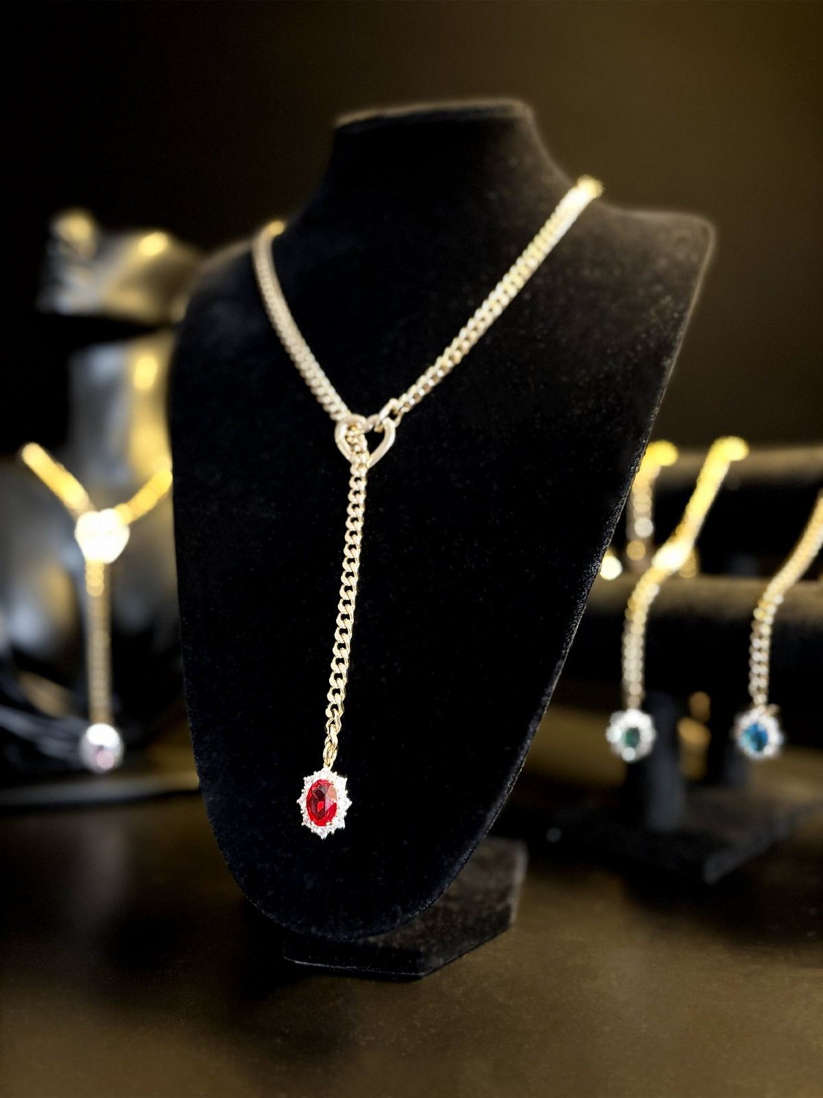 WILDCHOK - Gemstone Charm Slip Chain Choker