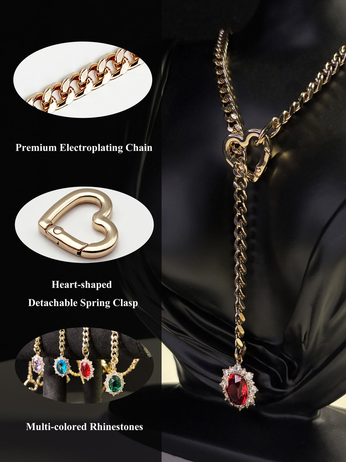 WILDCHOK - Gemstone Charm Slip Chain Choker