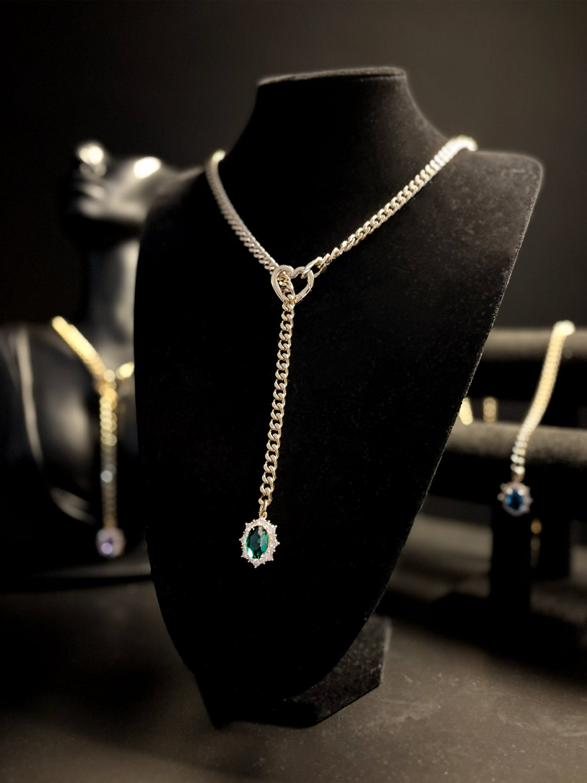 WILDCHOK - Gemstone Charm Slip Chain Choker