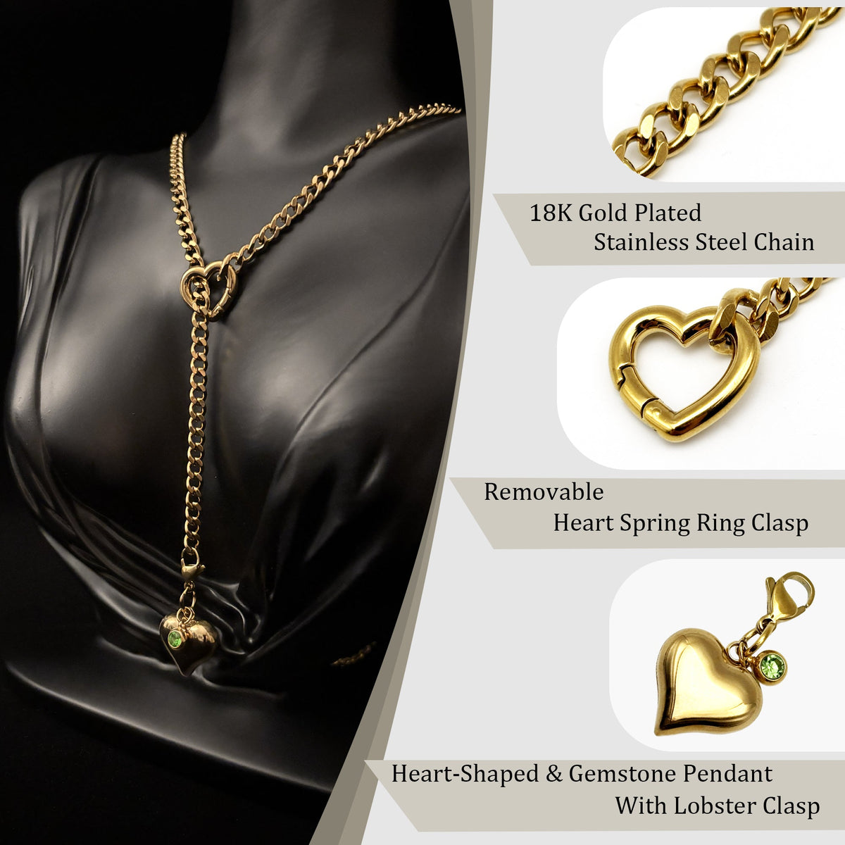 WILDCHOK - Heart Crystal Clasp Slip Chain Choker