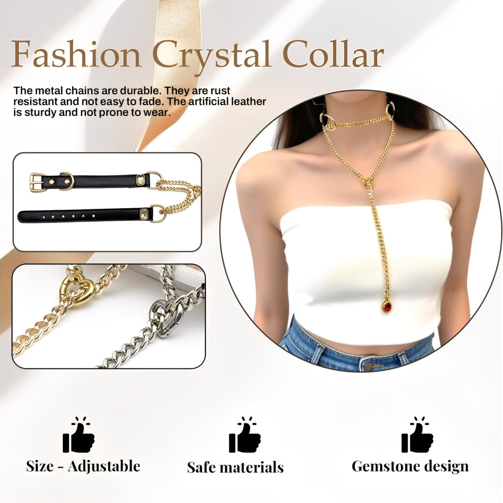 WILDCHOK - Crystal Charm Leather Choker Collar