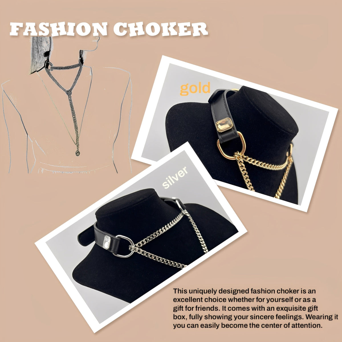 WILDCHOK - Crystal Charm Leather Choker Collar