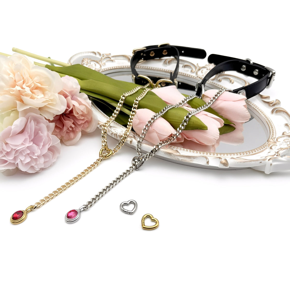 WILDCHOK - Crystal Charm Leather Choker Collar