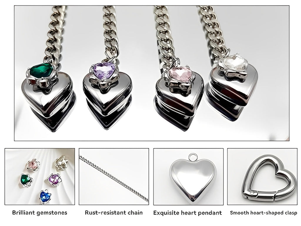 WILDCHOK - Heart Crystal Charm Slip Chain Choker