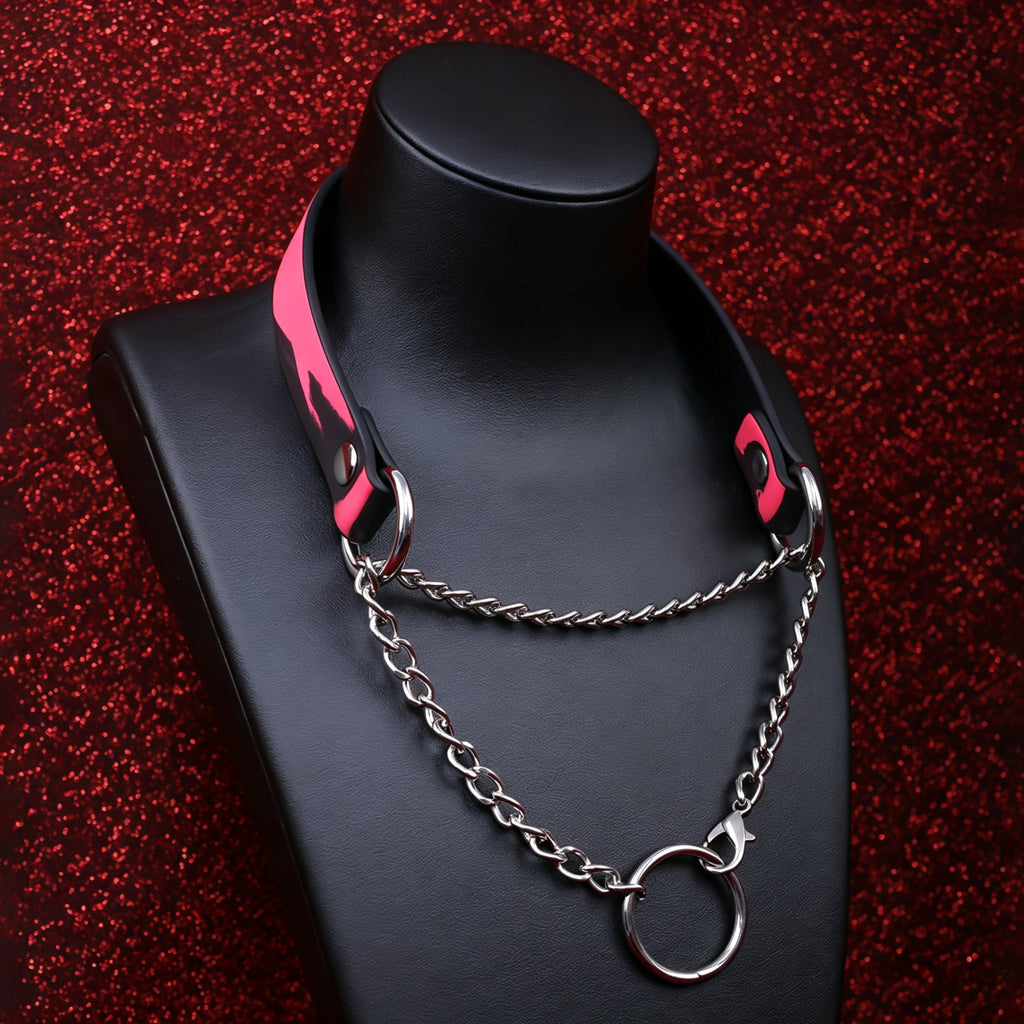 WILDCHOK Thermochromic Color‑Changing PU Choker with Double Chain O‑Ring Detail