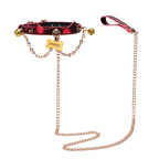 WILDCHOK Red Cat‑Ear PU Choker | Bone‑Shaped Engravable Charm with Dual Bells