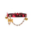 WILDCHOK Red Cat‑Ear PU Choker | Bone‑Shaped Engravable Charm with Dual Bells