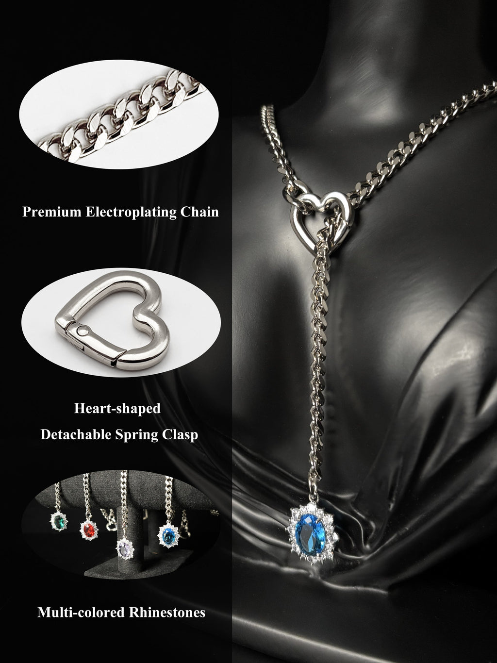 WILDCHOK - Gemstone Charm Slip Chain Choker