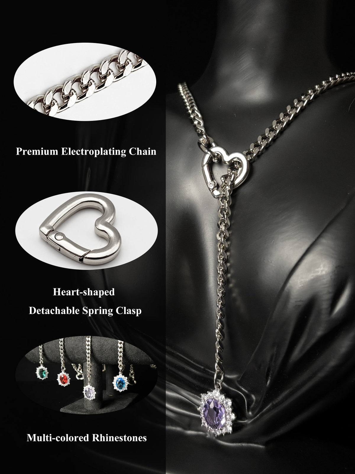 WILDCHOK - Gemstone Charm Slip Chain Choker