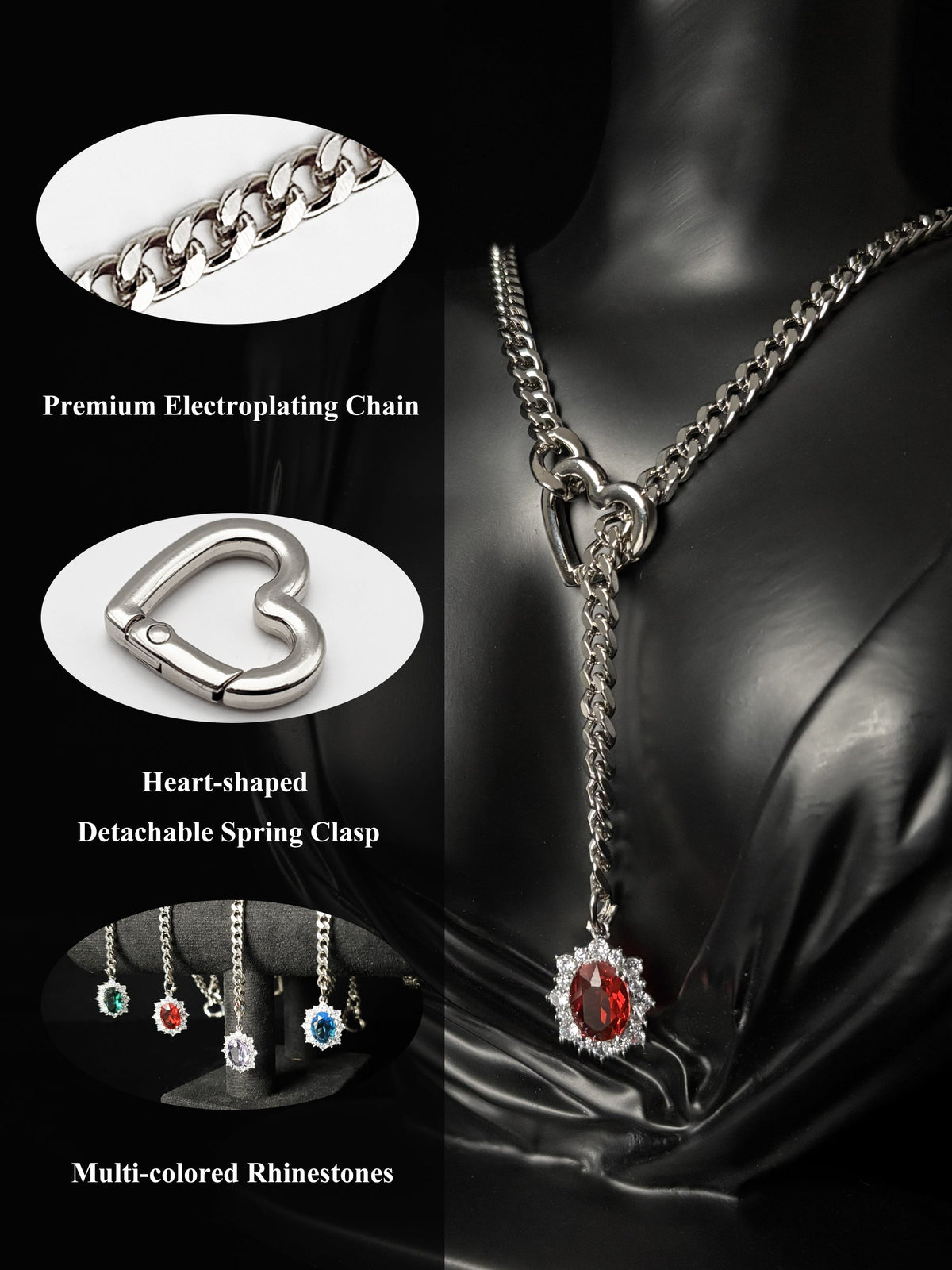 WILDCHOK - Gemstone Charm Slip Chain Choker