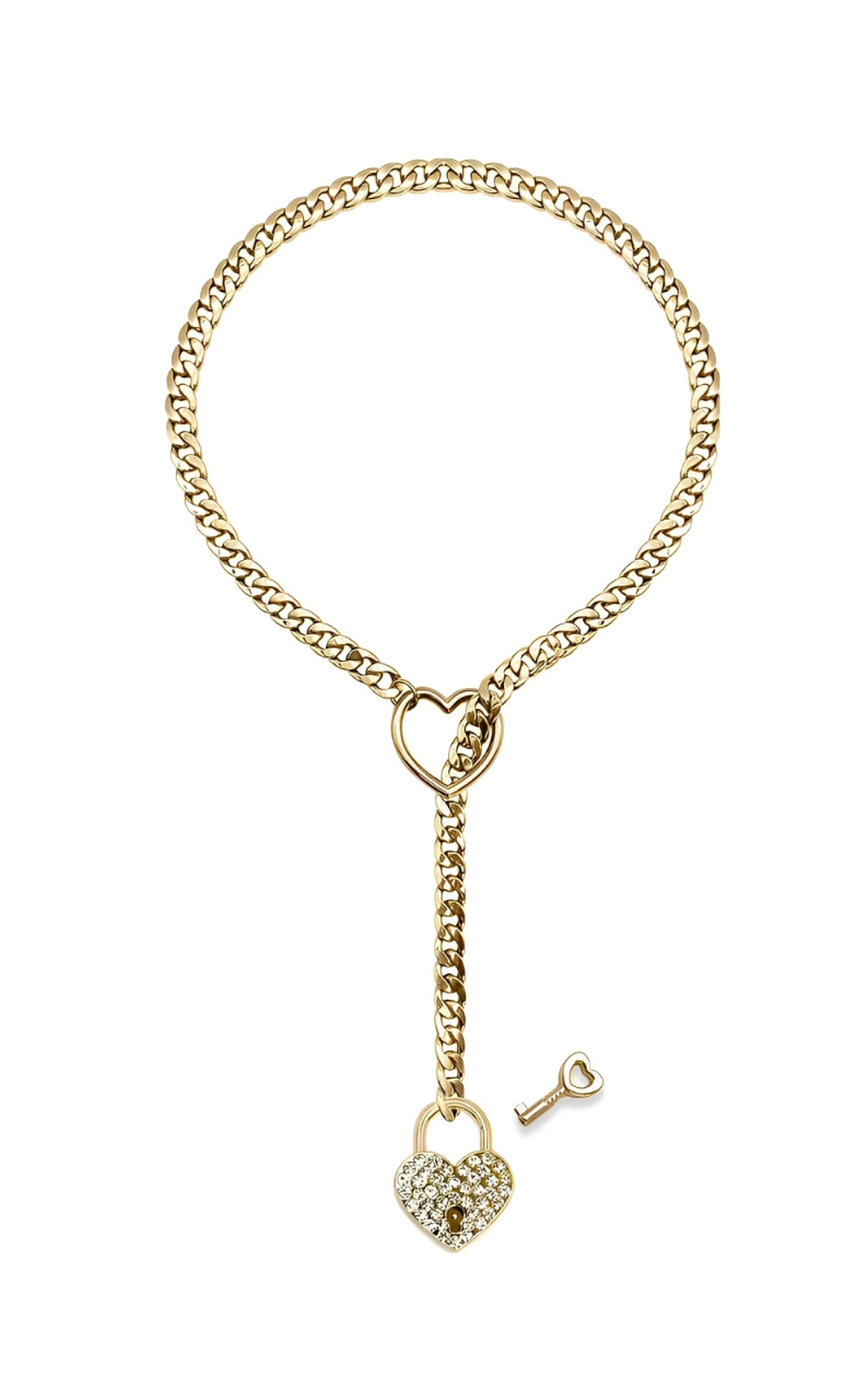 WILDCHOK - Crystal Heart Lock & Key Slip Chain