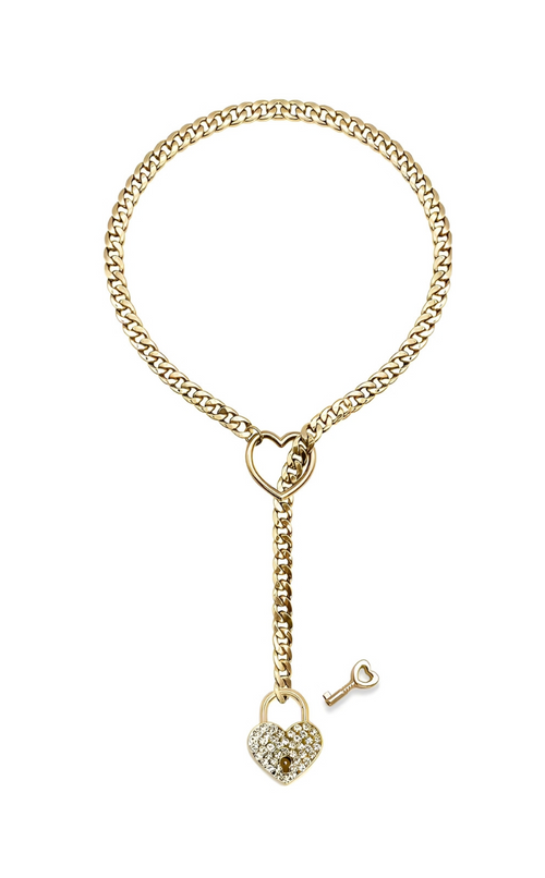 WILDCHOK - Crystal Heart Lock & Key Slip Chain