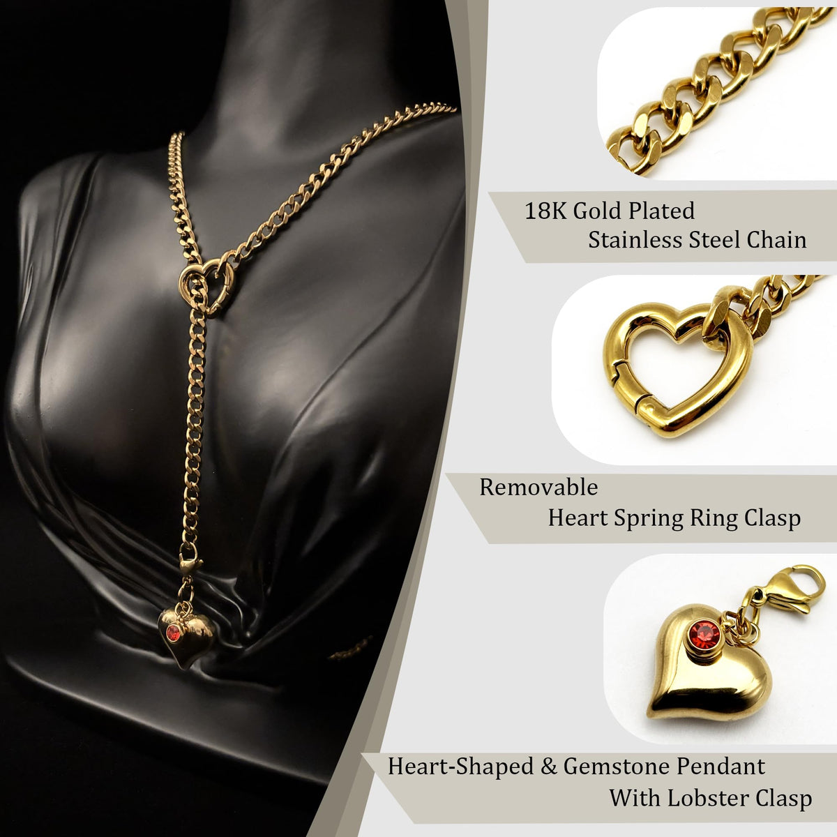 WILDCHOK - Heart Crystal Clasp Slip Chain Choker