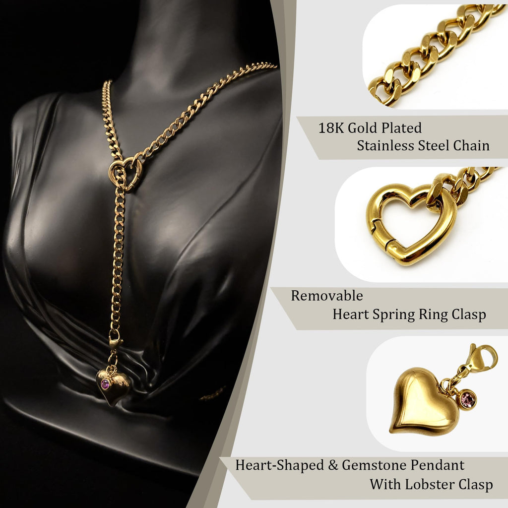 WILDCHOK - Heart Crystal Clasp Slip Chain Choker