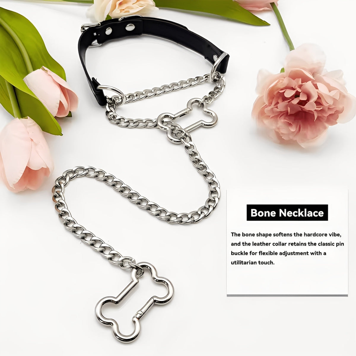 WILDCHOK - Bone Slip Chain Leather Choker Collar